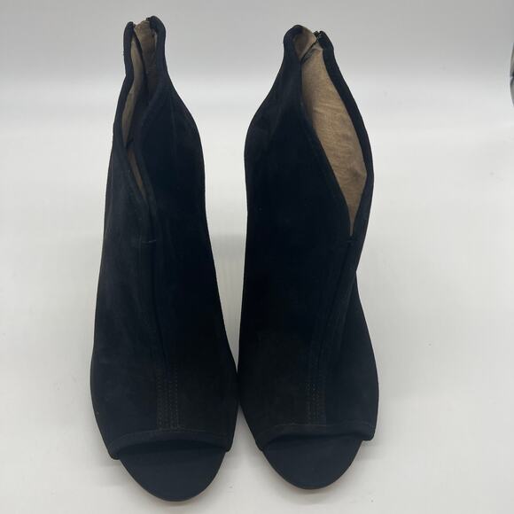 G.I.L.I. Peep Toe Zip Back Suede Booties Size 11 M Fantina Black - Picture 6 of 11